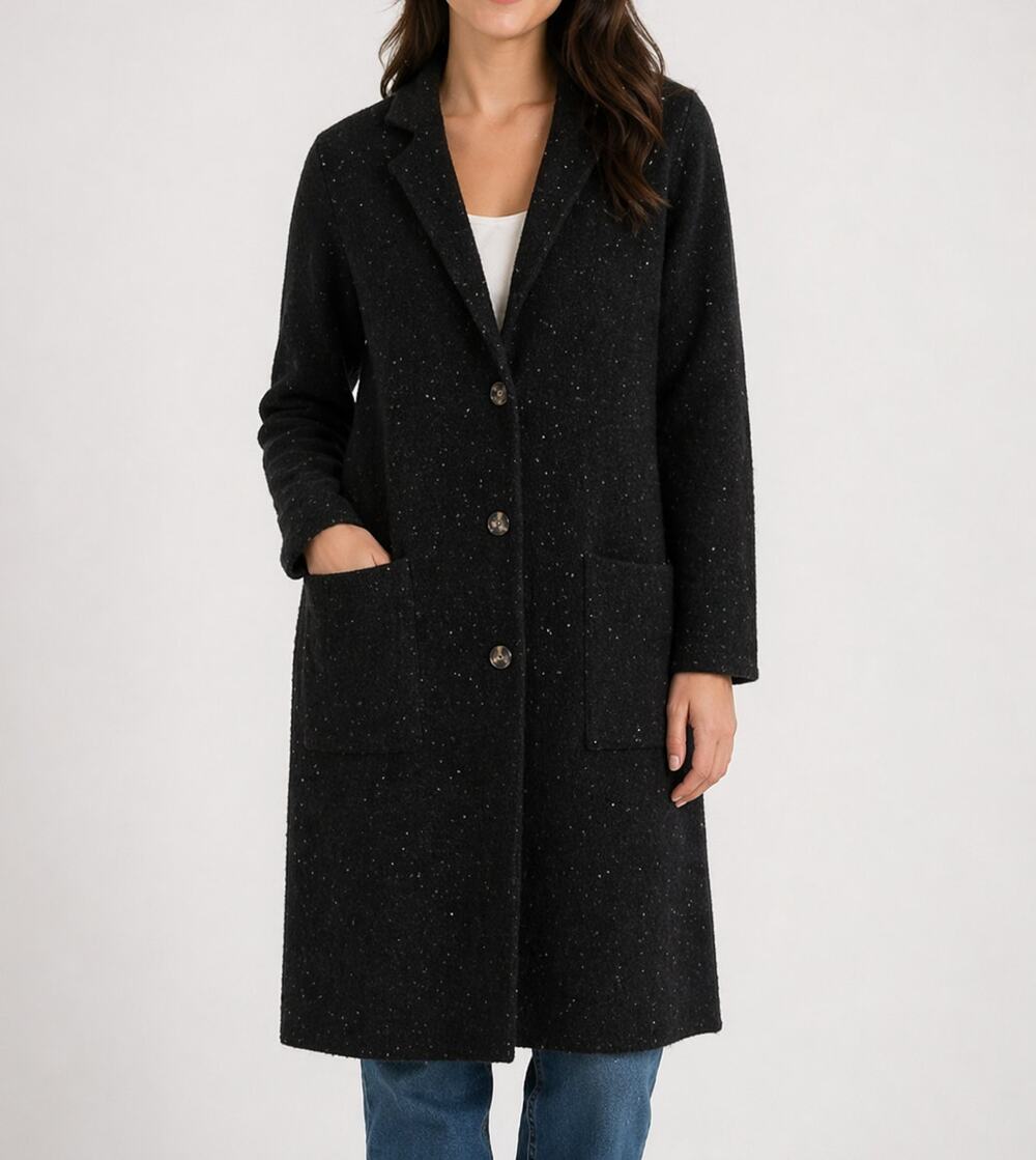 Ann Taylor Speckled Coatigan Sweater Classic Chunky Knit Cozy Cardigan, Black
